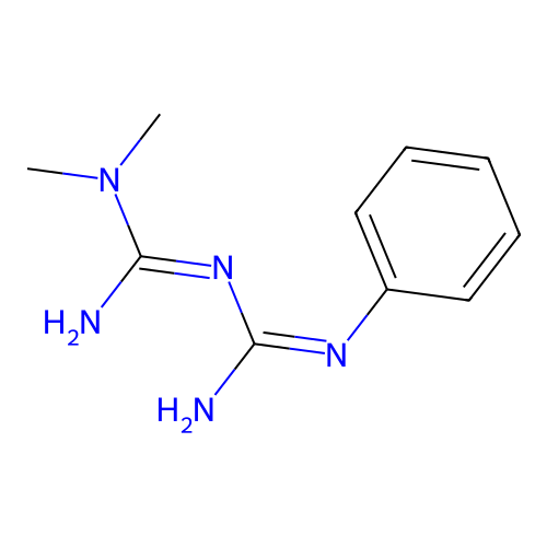 1,1-dimethyl-2-(N'-phenylcarbamimidoyl)guanidine structure