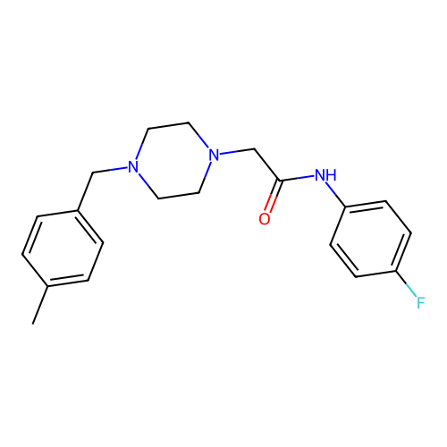 N-(4-fluorophenyl)-2-[4-[(4-methylphenyl)methyl]piperazin-1-yl]acetamide structure