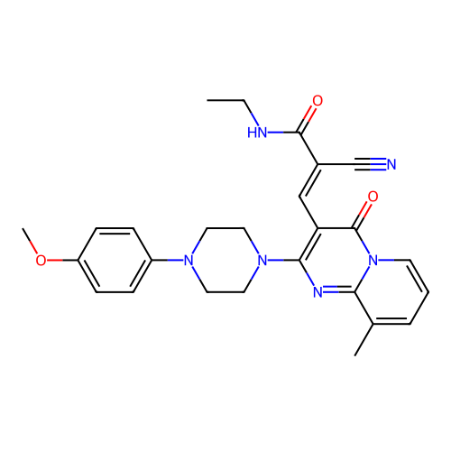 (2E)-2-cyano-N-ethyl-3-{2-[4-(4-methoxyphenyl)piperazin-1-yl]-9-methyl-4-oxo-4H-pyrido[1,2-a]pyrimidin-3-yl}prop-2-enamide structure