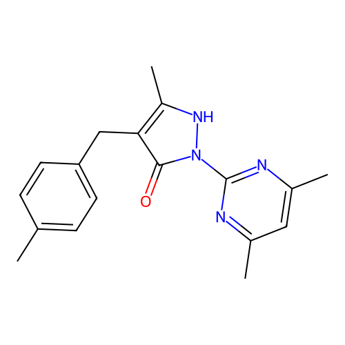 1-(4,6-dimethylpyrimidin-2-yl)-3-methyl-4-(4-methylbenzyl)-1H-pyrazol-5-ol structure