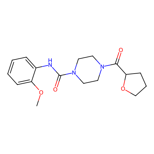 N-(2-methoxyphenyl)-4-(oxolane-2-carbonyl)piperazine-1-carboxamide structure