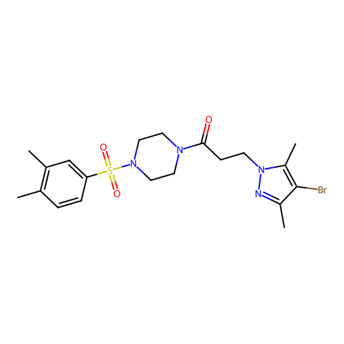 1-[3-(4-bromo-3,5-dimethyl-1H-pyrazol-1-yl)propanoyl]-4-[(3,4-dimethylphenyl)sulfonyl]piperazine structure