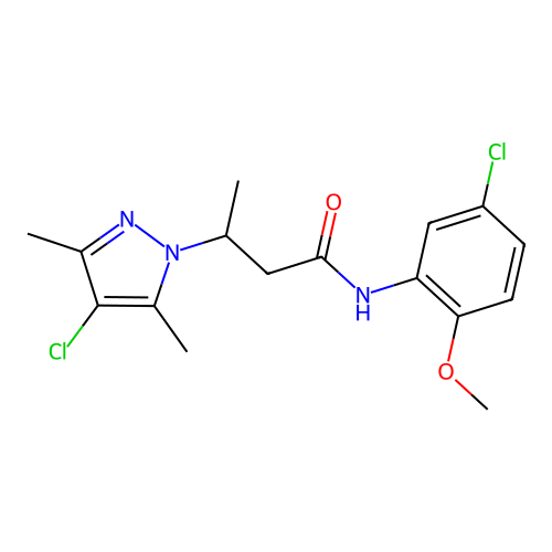 3-(4-chloro-3,5-dimethylpyrazolyl)-N-(5-chloro-2-methoxyphenyl)butanamide structure