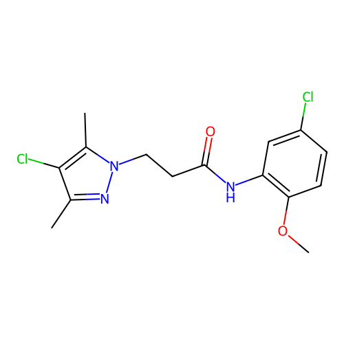 3-(4-chloro-3,5-dimethylpyrazol-1-yl)-N-(5-chloro-2-methoxyphenyl)propanamide structure