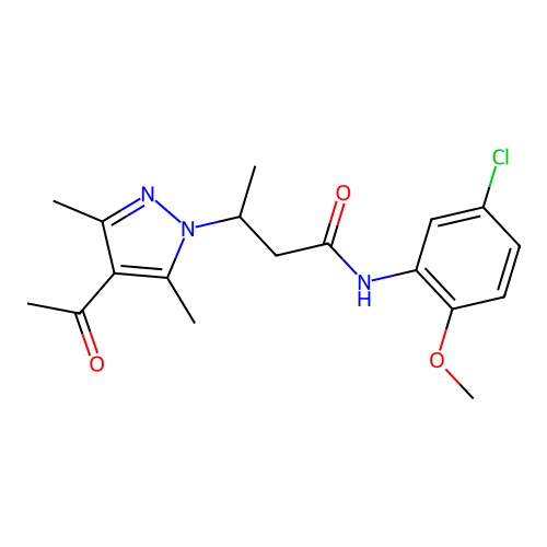 3-(4-acetyl-3,5-dimethylpyrazolyl)-N-(5-chloro-2-methoxyphenyl)butanamide structure