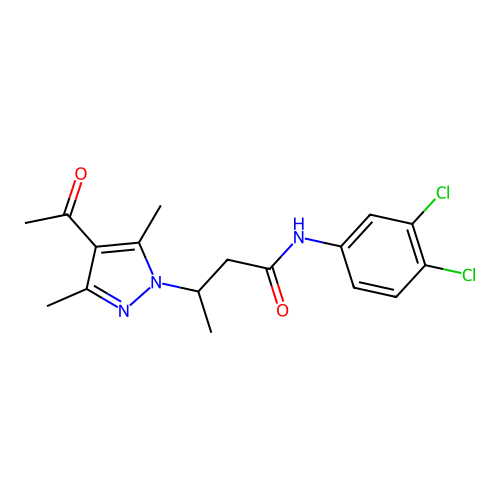 3-(4-acetyl-3,5-dimethylpyrazolyl)-N-(3,4-dichlorophenyl)butanamide structure