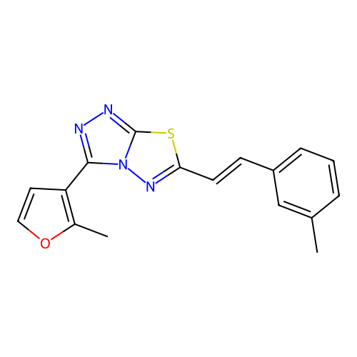 3-(2-methylfuran-3-yl)-6-[(E)-2-(3-methylphenyl)ethenyl]-[1,2,4]triazolo[3,4-b][1,3,4]thiadiazole structure