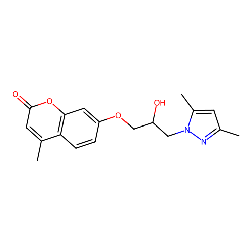 7-(3-(3,5-dimethyl-1H-pyrazol-1-yl)-2-hydroxypropoxy)-4-methyl-2H-chromen-2-one structure