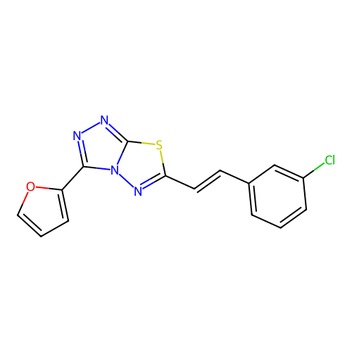 6-[(E)-2-(3-chlorophenyl)ethenyl]-3-(furan-2-yl)-[1,2,4]triazolo[3,4-b][1,3,4]thiadiazole structure