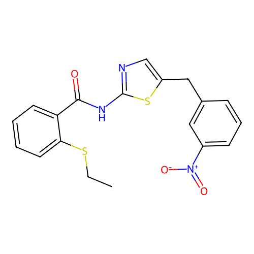 2-ethylsulfanyl-N-[5-[(3-nitrophenyl)methyl]-1,3-thiazol-2-yl]benzamide structure