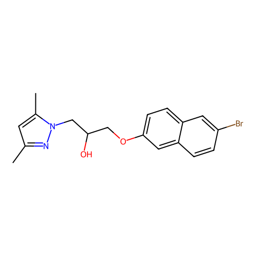 1-((6-bromonaphthalen-2-yl)oxy)-3-(3,5-dimethyl-1H-pyrazol-1-yl)propan-2-ol structure