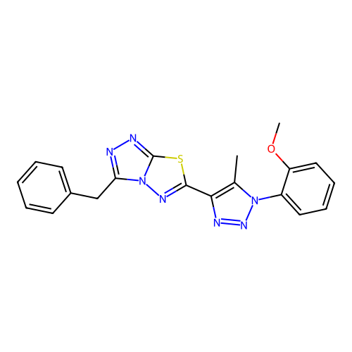 4-{3-benzyl-[1,2,4]triazolo[3,4-b][1,3,4]thiadiazol-6-yl}-1-(2-methoxyphenyl)-5-methyl-1H-1,2,3-triazole structure
