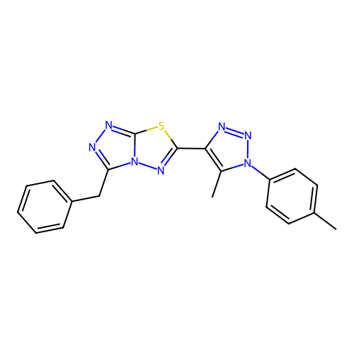 4-{3-benzyl-[1,2,4]triazolo[3,4-b][1,3,4]thiadiazol-6-yl}-5-methyl-1-(4-methylphenyl)-1H-1,2,3-triazole structure