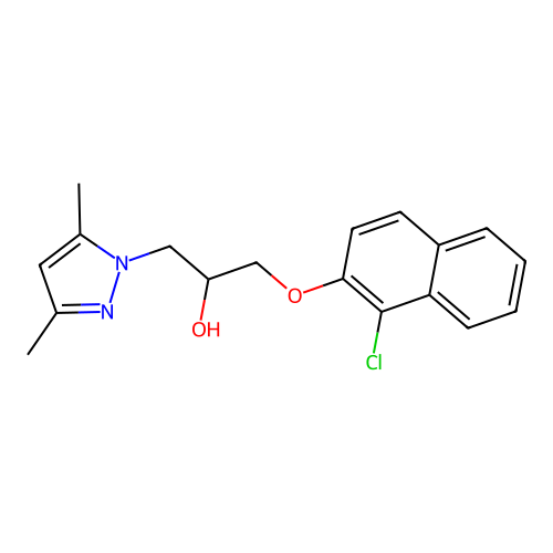 1-((1-chloronaphthalen-2-yl)oxy)-3-(3,5-dimethyl-1H-pyrazol-1-yl)propan-2-ol structure