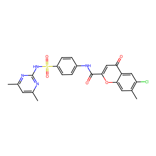 6-chloro-N-{4-[(4,6-dimethylpyrimidin-2-yl)sulfamoyl]phenyl}-7-methyl-4-oxo-4H-chromene-2-carboxamide structure