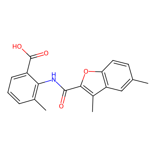 2-(3,5-Dimethylbenzofuran-2-carboxamido)-3-methylbenzoic acid structure