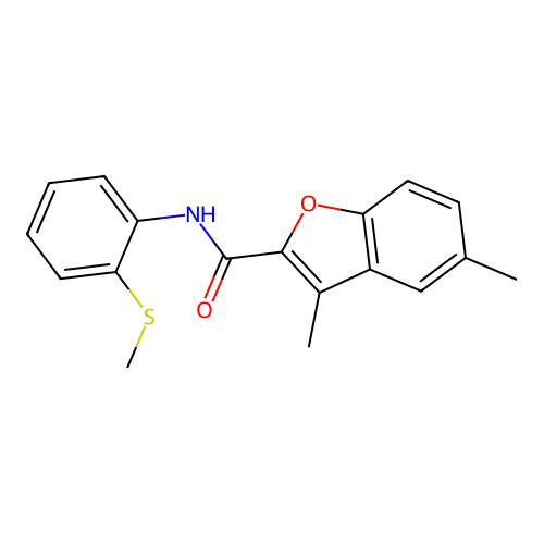 3,5-dimethyl-N-(2-(methylthio)phenyl)benzofuran-2-carboxamide structure