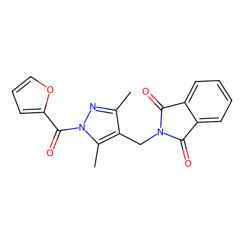 2-{[1-(2-furoyl)-3,5-dimethyl-1H-pyrazol-4-yl]methyl}-1H-isoindole-1,3(2H)-dione structure