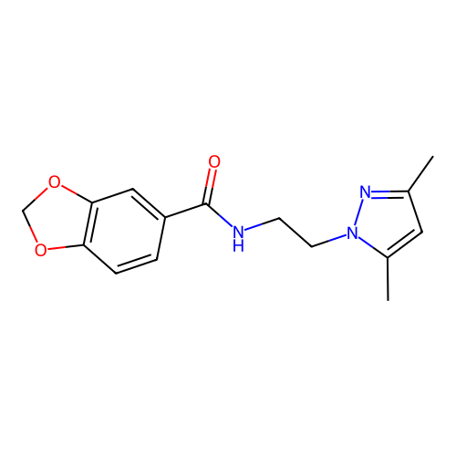 N-[2-(3,5-dimethylpyrazol-1-yl)ethyl]-1,3-benzodioxole-5-carboxamide structure