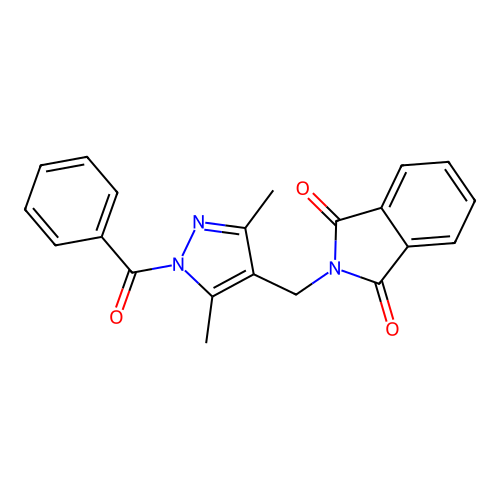 2-[(1-benzoyl-3,5-dimethyl-1H-pyrazol-4-yl)methyl]-2,3-dihydro-1H-isoindole-1,3-dione structure