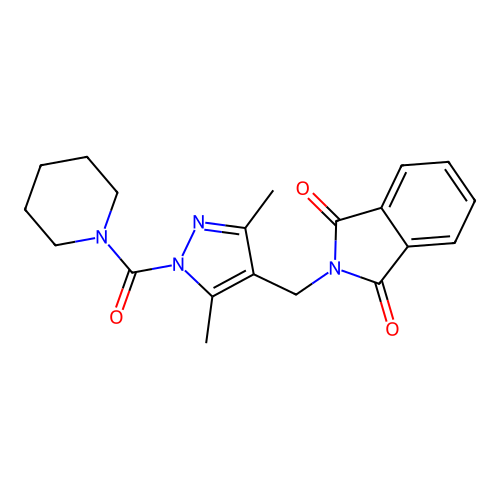 2-{[3,5-dimethyl-1-(1-piperidinylcarbonyl)-1H-pyrazol-4-yl]methyl}-1H-isoindole-1,3(2H)-dione structure