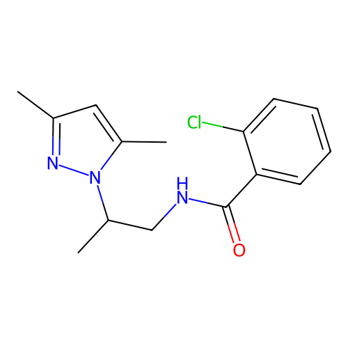 2-chloro-N-(2-(3,5-dimethyl-1H-pyrazol-1-yl)propyl)benzamide structure
