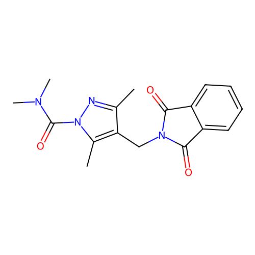4-[(1,3-dioxoisoindol-2-yl)methyl]-N,N,3,5-tetramethylpyrazole-1-carboxamide structure