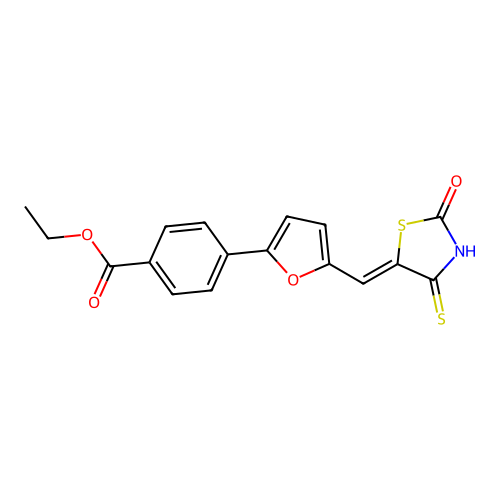 (Z)-ethyl 4-(5-((2-oxo-4-thioxothiazolidin-5-ylidene)methyl)furan-2-yl)benzoate structure