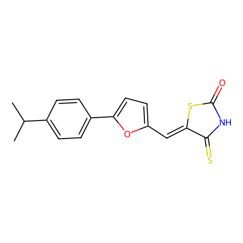 (Z)-5-((5-(4-isopropylphenyl)furan-2-yl)methylene)-4-thioxothiazolidin-2-one structure