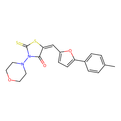 (E)-3-morpholino-2-thioxo-5-((5-(p-tolyl)furan-2-yl)methylene)thiazolidin-4-one structure