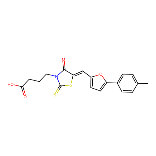 (Z)-4-(4-oxo-2-thioxo-5-((5-(p-tolyl)furan-2-yl)methylene)thiazolidin-3-yl)butanoic acid structure