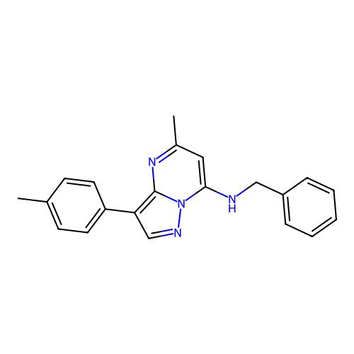 N-benzyl-5-methyl-3-(4-methylphenyl)pyrazolo[1,5-a]pyrimidin-7-amine structure