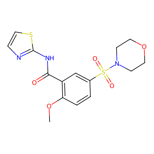 2-methoxy-5-morpholin-4-ylsulfonyl-N-(1,3-thiazol-2-yl)benzamide structure