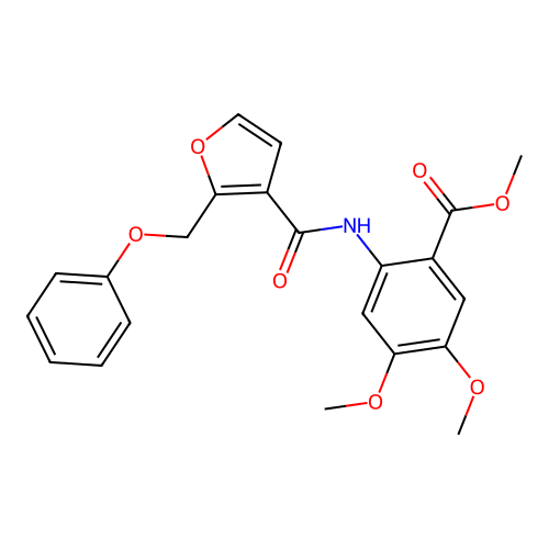 Methyl 4,5-dimethoxy-2-(2-(phenoxymethyl)furan-3-carboxamido)benzoate structure