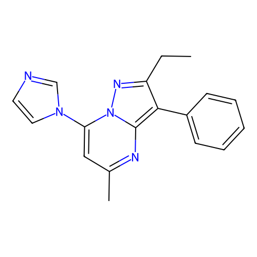 2-ethyl-7-(1H-imidazol-1-yl)-5-methyl-3-phenylpyrazolo[1,5-a]pyrimidine structure