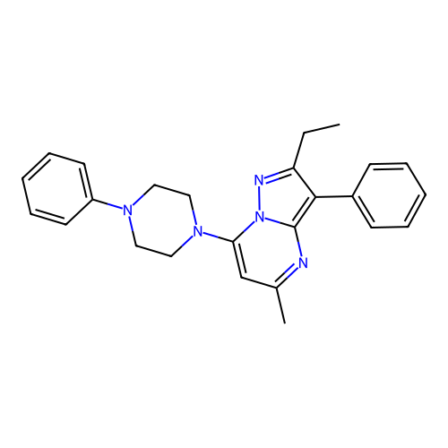 2-Ethyl-5-methyl-3-phenyl-7-(4-phenylpiperazin-1-yl)pyrazolo[1,5-a]pyrimidine structure