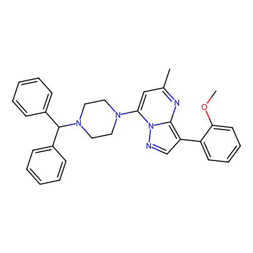 1-(diphenylmethyl)-4-[3-(2-methoxyphenyl)-5-methylpyrazolo[1,5-a]pyrimidin-7-yl]piperazine structure