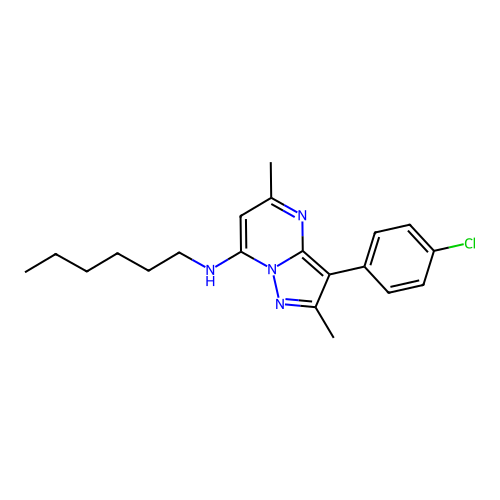 3-(4-chlorophenyl)-N-hexyl-2,5-dimethylpyrazolo[1,5-a]pyrimidin-7-amine structure