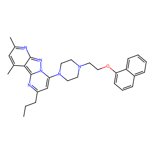 11,13-dimethyl-6-{4-[2-(naphthalen-1-yloxy)ethyl]piperazin-1-yl}-4-propyl-3,7,8,10-tetraazatricyclo[7.4.0.0^{2,7}]trideca-1,3,5,8,10,12-hexaene structure
