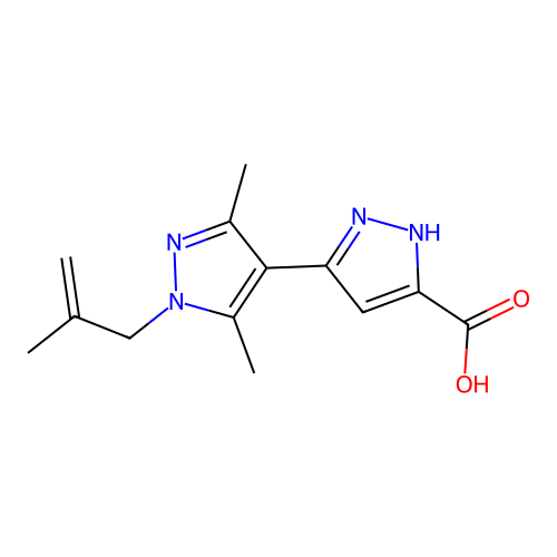 3',5'-dimethyl-1'-(2-methylprop-2-en-1-yl)-1H,1'H-3,4'-bipyrazole-5-carboxylic acid structure
