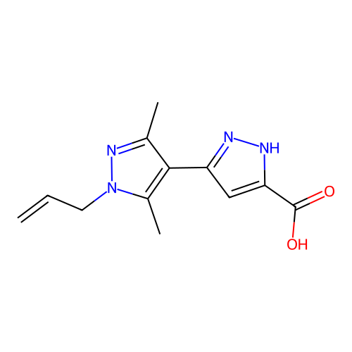 3',5'-dimethyl-1'-(prop-2-en-1-yl)-1H,1'H-[3,4'-bipyrazole]-5-carboxylic acid structure