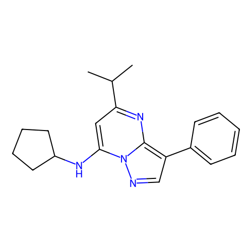 N-cyclopentyl-3-phenyl-5-(propan-2-yl)pyrazolo[1,5-a]pyrimidin-7-amine structure