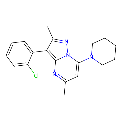 3-(2-Chlorophenyl)-2,5-dimethyl-7-(piperidin-1-yl)pyrazolo[1,5-a]pyrimidine structure