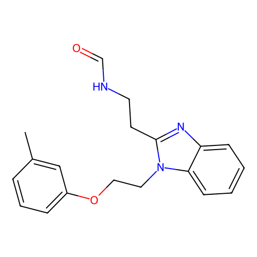 N-[2-[1-[2-(3-methylphenoxy)ethyl]benzimidazol-2-yl]ethyl]formamide structure