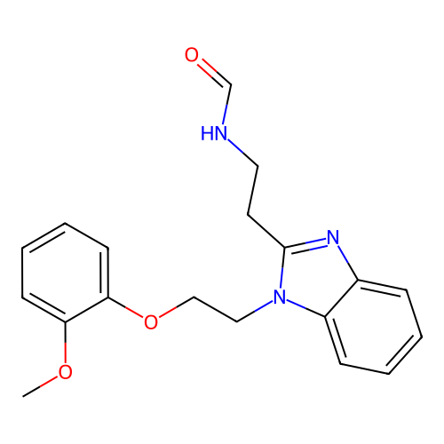 N-[2-[1-[2-(2-methoxyphenoxy)ethyl]benzimidazol-2-yl]ethyl]formamide structure