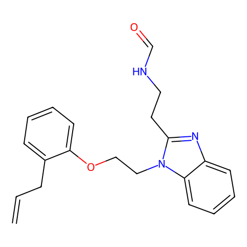 N-[2-[1-[2-(2-prop-2-enylphenoxy)ethyl]benzimidazol-2-yl]ethyl]formamide structure