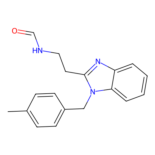 N-[2-[1-[(4-methylphenyl)methyl]benzimidazol-2-yl]ethyl]formamide structure