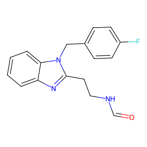 N-[2-[1-[(4-fluorophenyl)methyl]benzimidazol-2-yl]ethyl]formamide structure