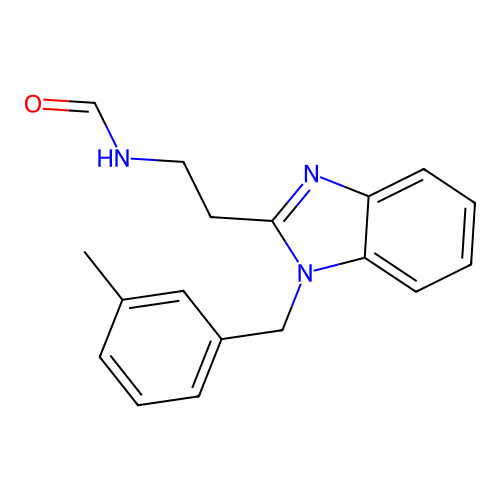 N-[2-[1-[(3-methylphenyl)methyl]benzimidazol-2-yl]ethyl]formamide structure