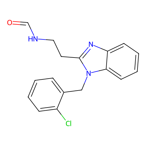 N-[2-[1-[(2-chlorophenyl)methyl]benzimidazol-2-yl]ethyl]formamide structure